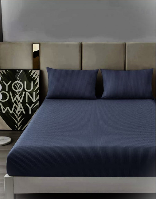 Простыня Страйп Жаккард на резинке Мерцана MERCJ009 (Тёмно-синий)