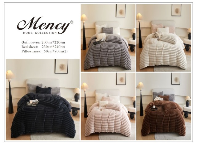 Меховой КПБ Mency Полоска Однотонный MMENPO01 цвет Коричневый