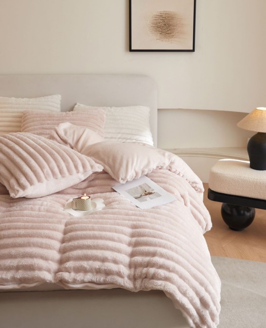 Меховой КПБ Mency Полоска Однотонный MMENPO03 цвет Пудровый Меховой КПБ Mency Полоска Однотонный MMENPO03 цвет Пудровый