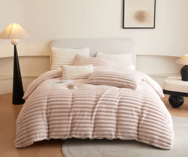 Меховой КПБ Mency Полоска Однотонный MMENPO03 цвет Пудровый Меховой КПБ Mency Полоска Однотонный MMENPO03 цвет Пудровый