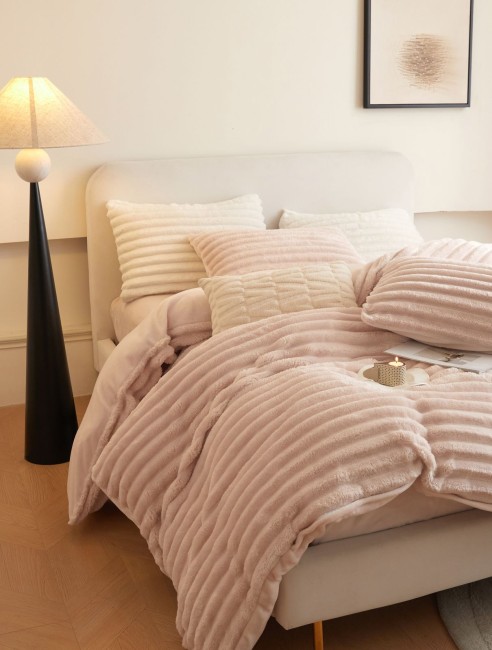 Меховой КПБ Mency Полоска Однотонный MMENPO03 цвет Пудровый Меховой КПБ Mency Полоска Однотонный MMENPO03 цвет Пудровый