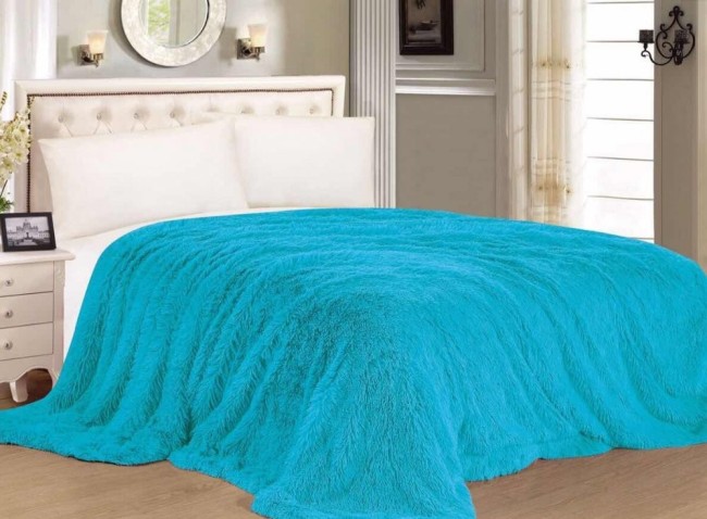 Меховой плед с длинным ворсом (Бирюза) PLMEX004 Меховой плед с длинным ворсом (Бирюза) PLMEX004