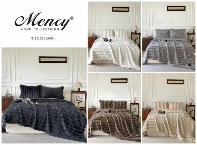 Меховое покрывало Mency Кролик Полоска POMEXKP03 цвет Светло серый 1