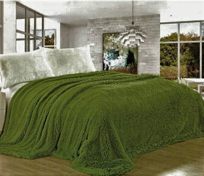 Меховой плед с длинным ворсом (Зеленый) PLMEX015