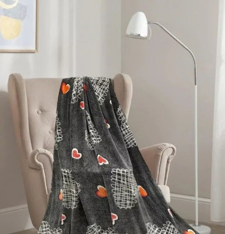 Плед плюшевый 2 спальный Сердечки серый PLSERS Плед плюшевый 2 спальный Сердечки серый PLSERS