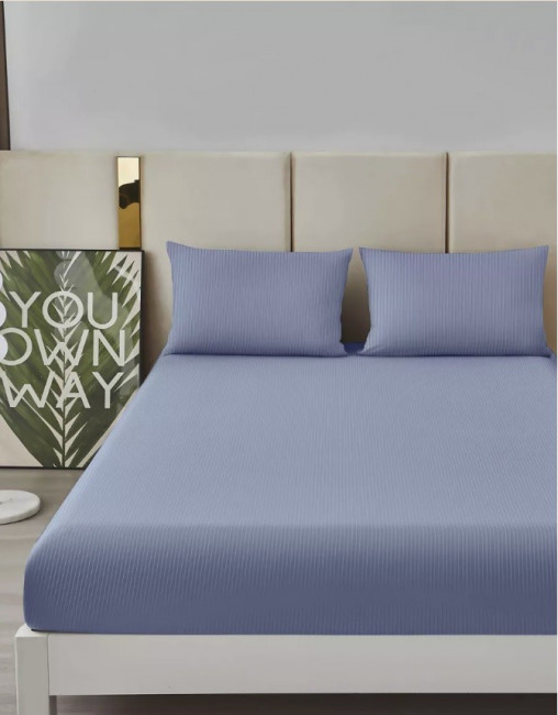 Простыня Страйп Жаккард на резинке Мерцана MERCJ016(Синий)