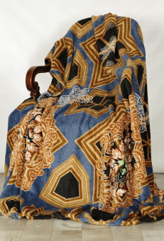 Плед плюшевый 2 спальный Синий с узором PLSIU