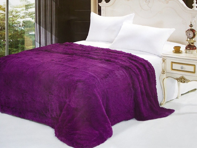 Меховой плед с длинным ворсом (Баклажан) PLMEX031