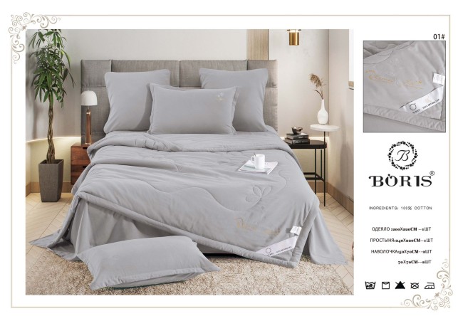 Одеяло Boris Бархатный Сатин с простыней и наволочками ODBORBS014