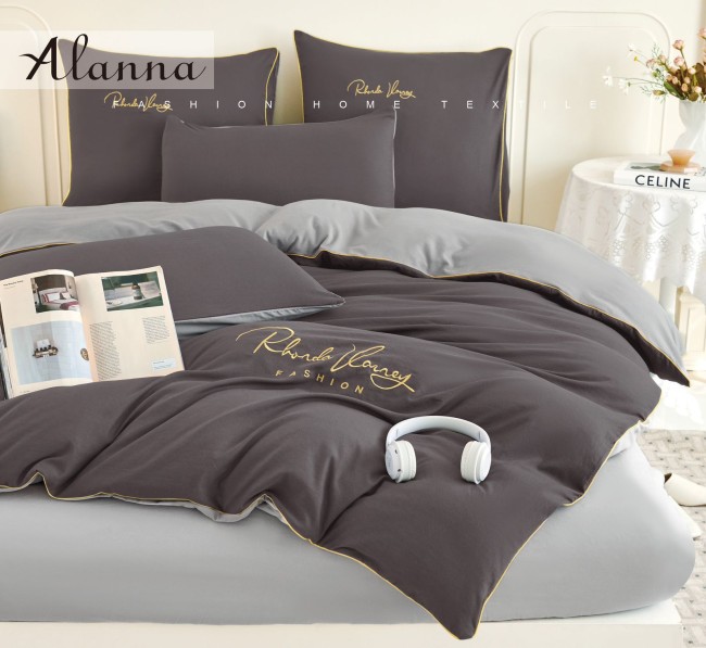 КПБ Alanna Однотонный с вышивкой на резинке по кругу ALAOVR38