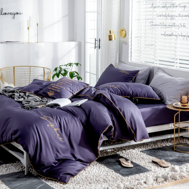 КПБ Mency однотонный с вышивкой MENO009